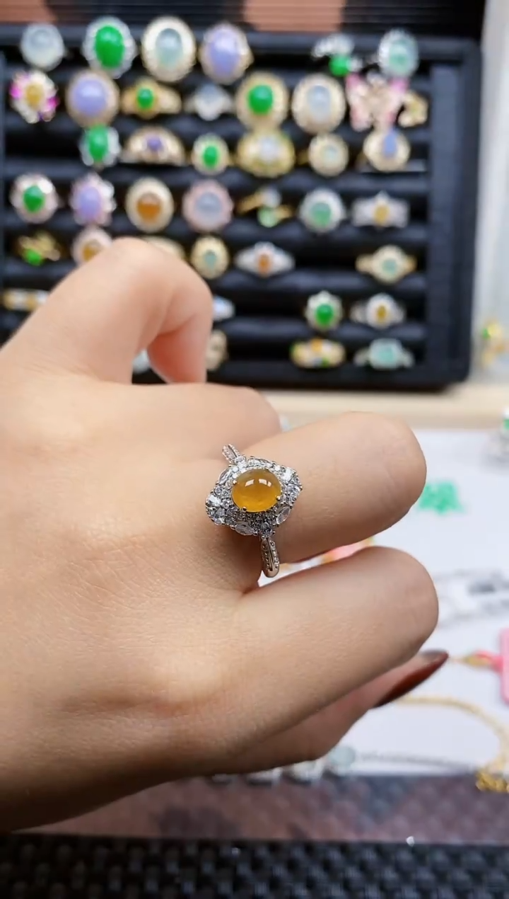 银S925镶嵌戒指翡翠445