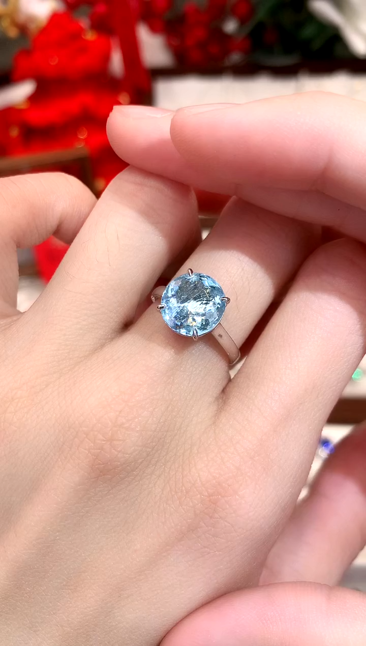【闪购商品】海蓝宝石戒指18K金镶嵌4.56ct/天然宝石/七天无理由