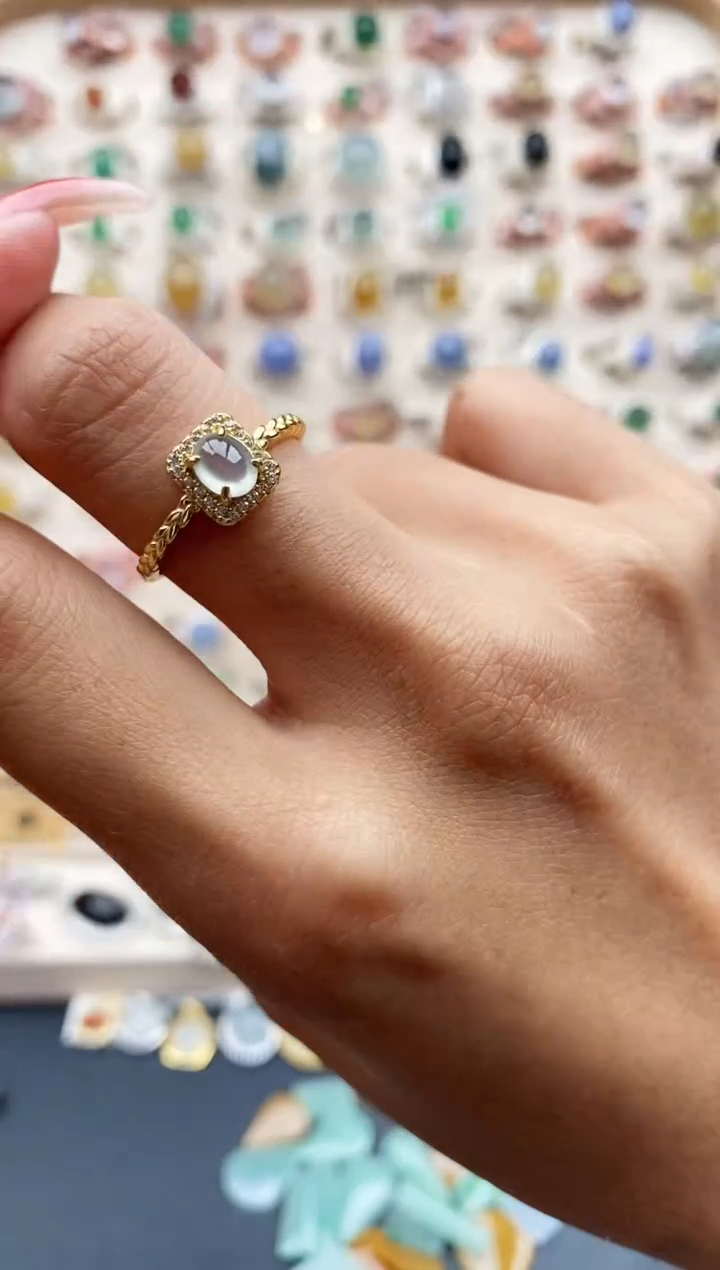 【闪购商品】翡翠戒指银S925镶嵌缅甸天然A货翡翠222 10+6