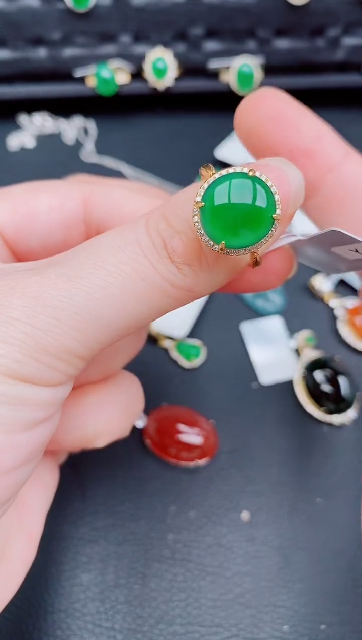 【闪购商品】翡翠戒指银S925镶嵌天然a货翡翠336