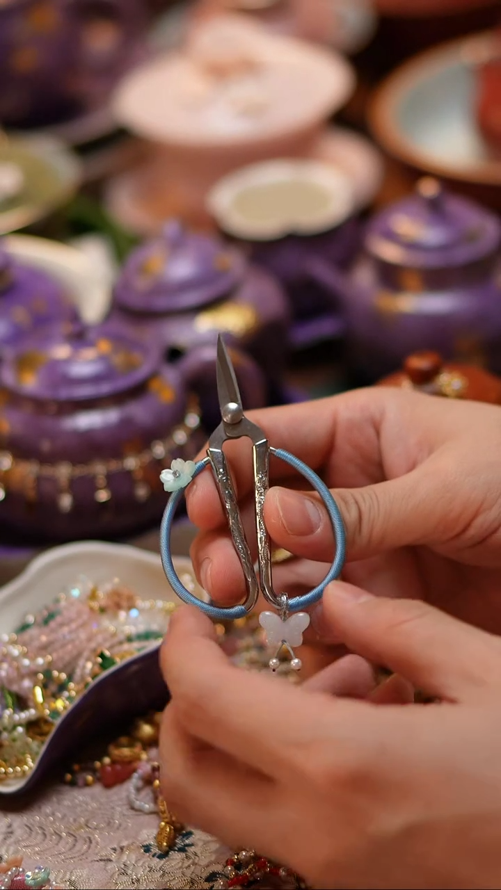 【闪购商品】摆件蓝色手工编织咪咪剪刀