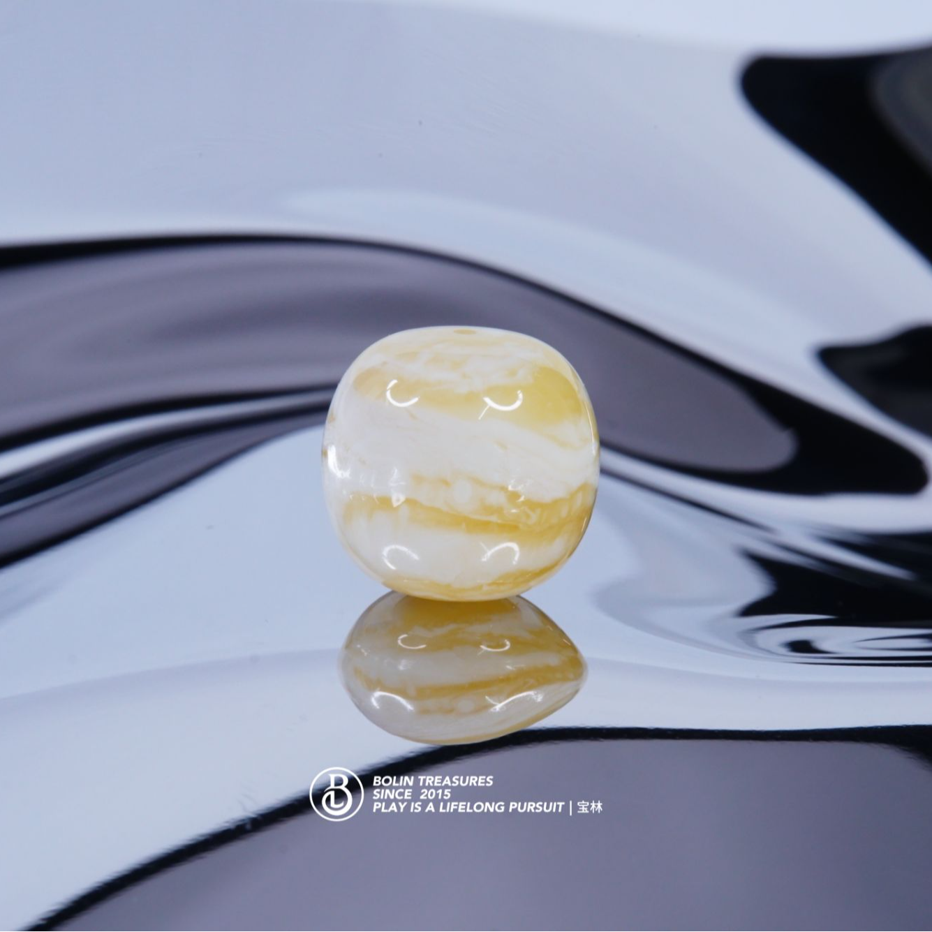 13mm金瓷白虎皮纹老型单珠  天然琥珀蜜蜡精品文玩配饰