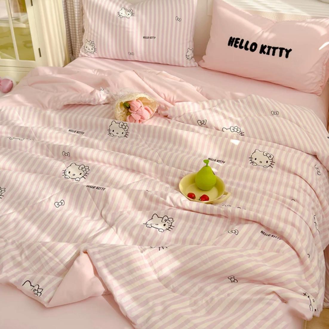 【粉条纹kitty夏凉被】200*230四季柔软透气夏凉被春秋被