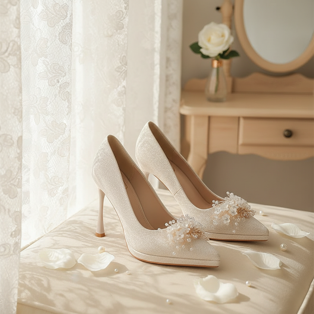 气质结婚女鞋婚鞋秀禾主纱两穿酒杯跟新娘订婚鞋不累脚水晶高跟鞋