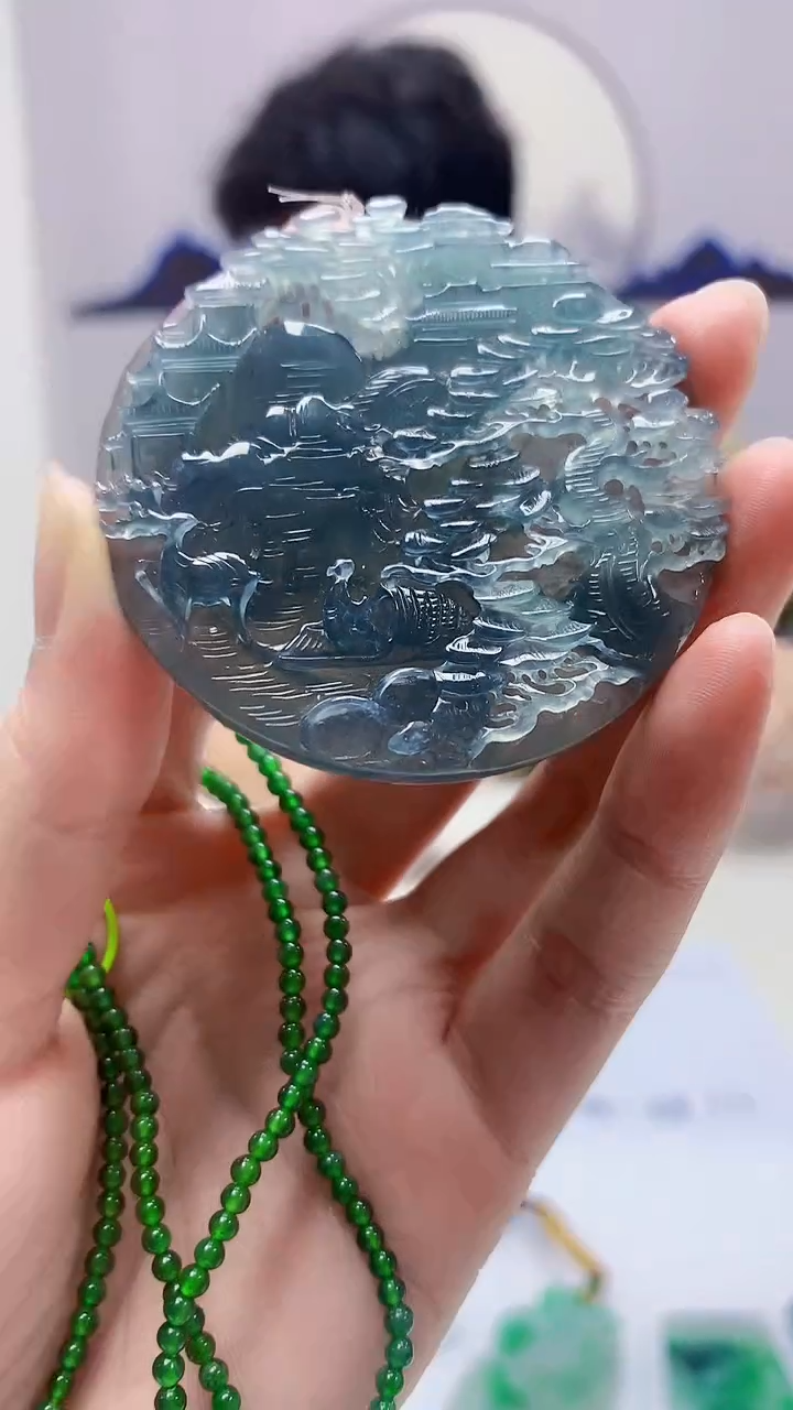 【闪购商品】定制翡翠未镶嵌4688zm-毛货赠珠链山水209