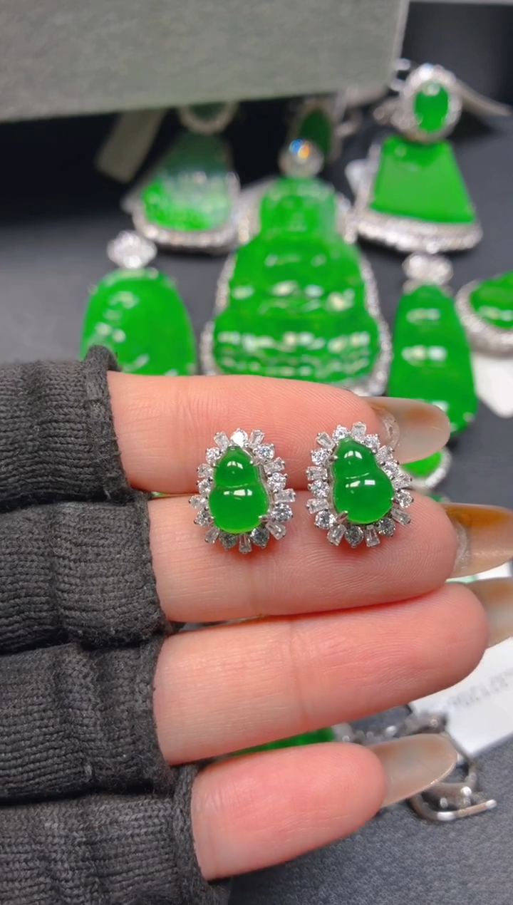 银S925镶嵌翡翠耳饰11