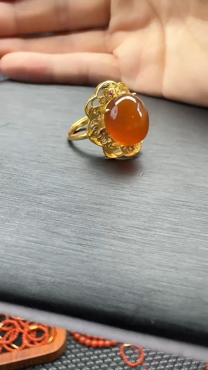 【闪购商品】南红玛瑙戒指银S925镶嵌南红戒指 s925银镶嵌