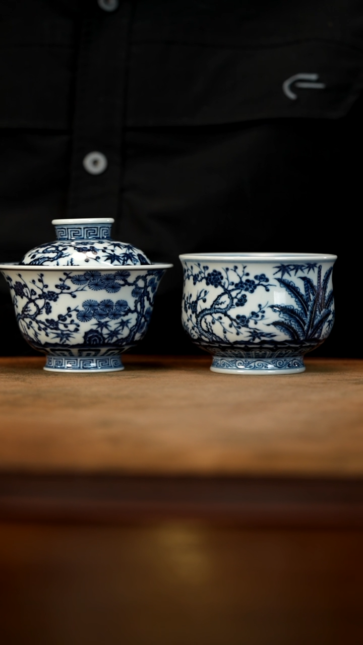 【闪购商品】不晓堂松竹梅两才盖碗加大炉式松竹梅杯