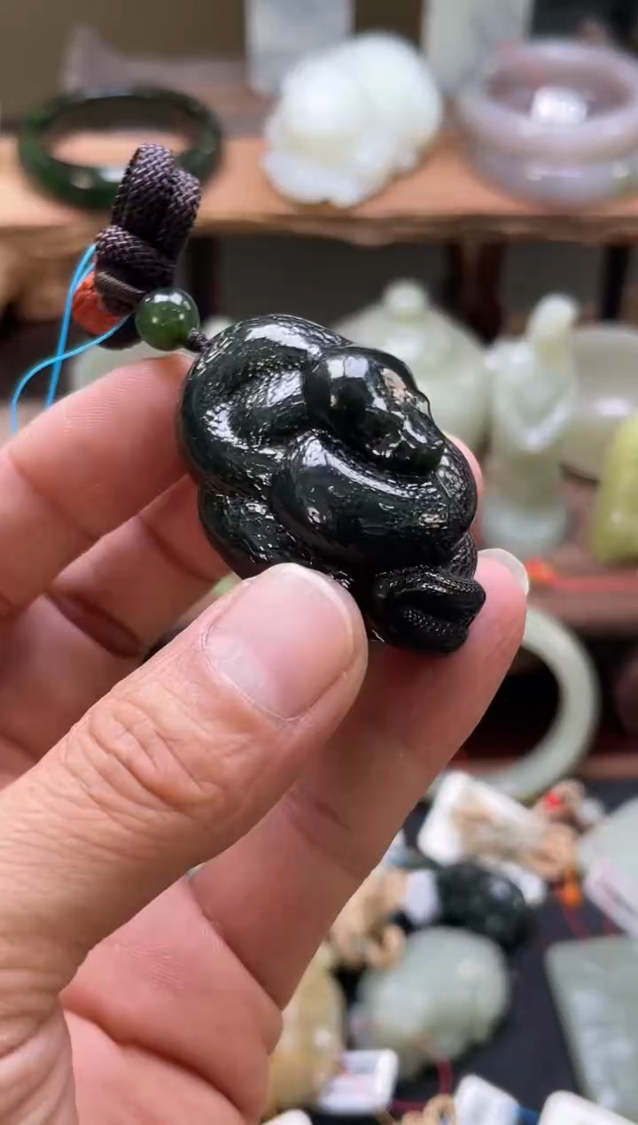 【闪购商品】和田玉手把未镶嵌青海黑青 灵蛇9006993