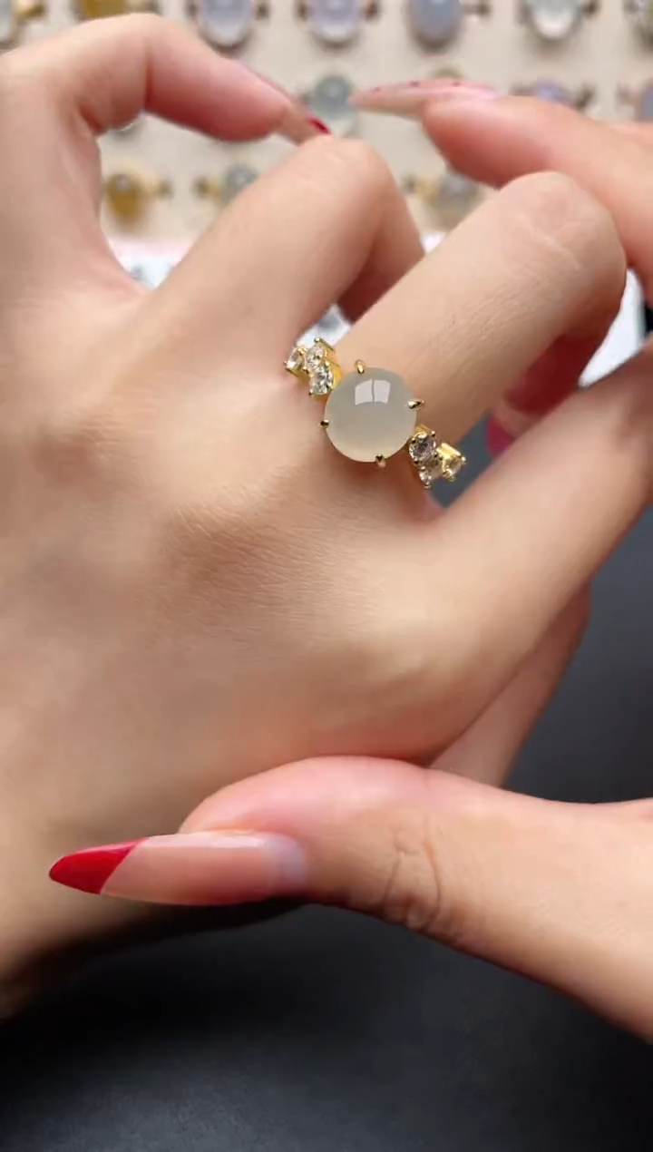 【闪购商品】翡翠戒指银S925镶嵌一物一证一礼盒