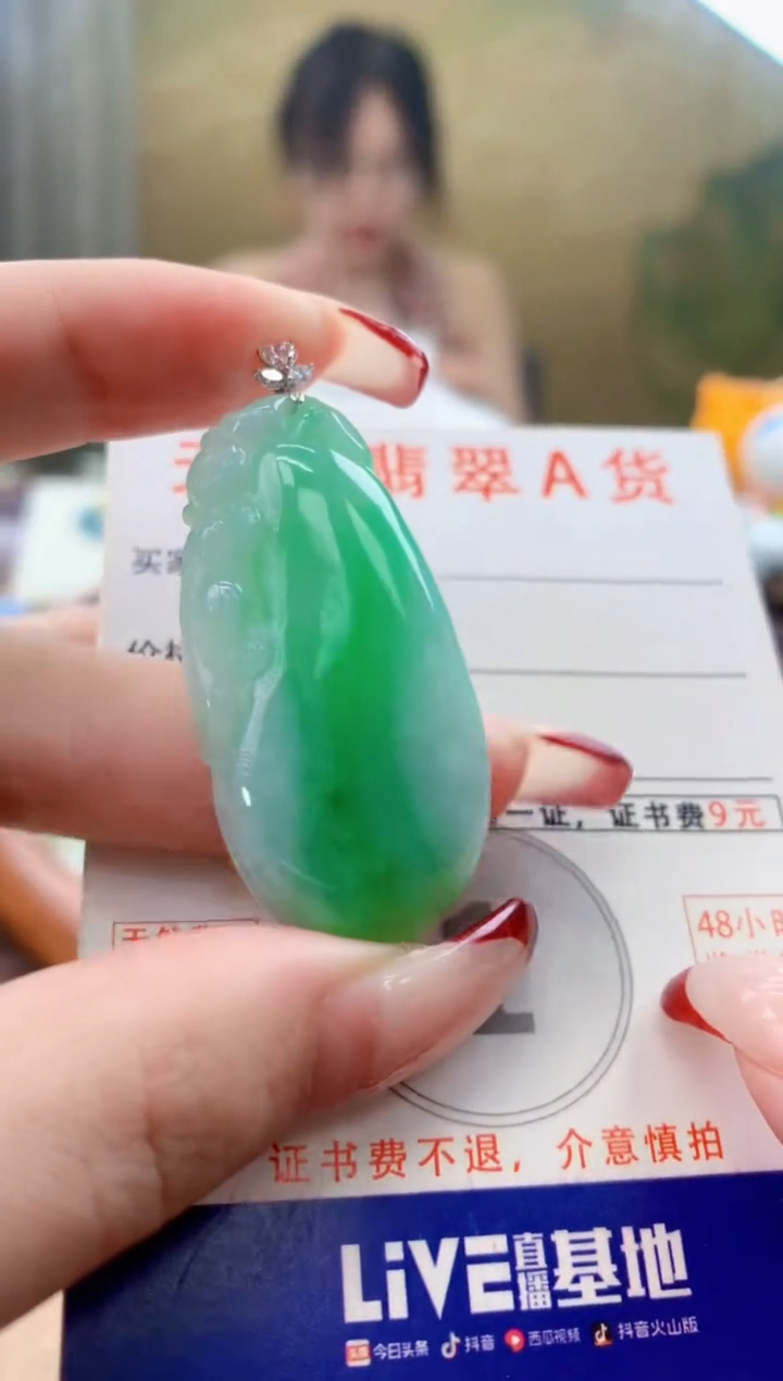 颈饰18K金镶嵌翡翠天然A货翡翠挂件