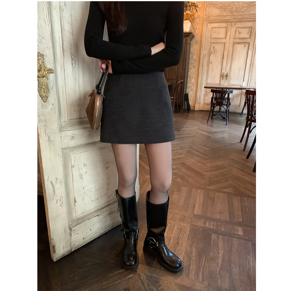 pusumede  奥克兰旧街 高腰毛呢半身裙女显瘦包臀裙气质a字短裙