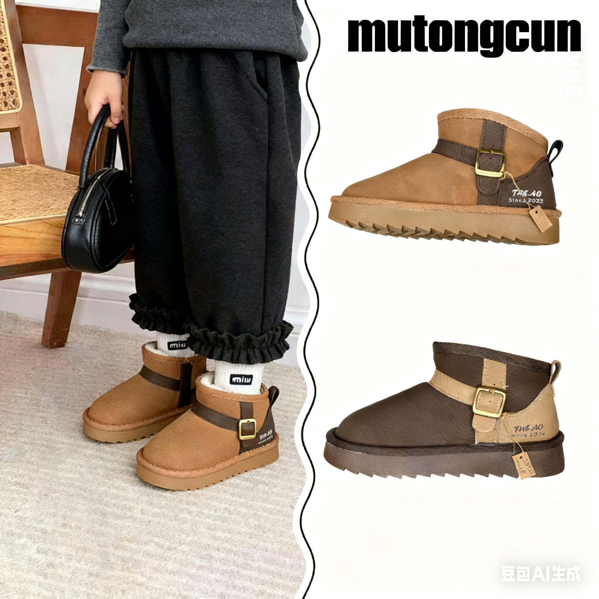 儿童羊毛雪地靴防滑保暖轻便