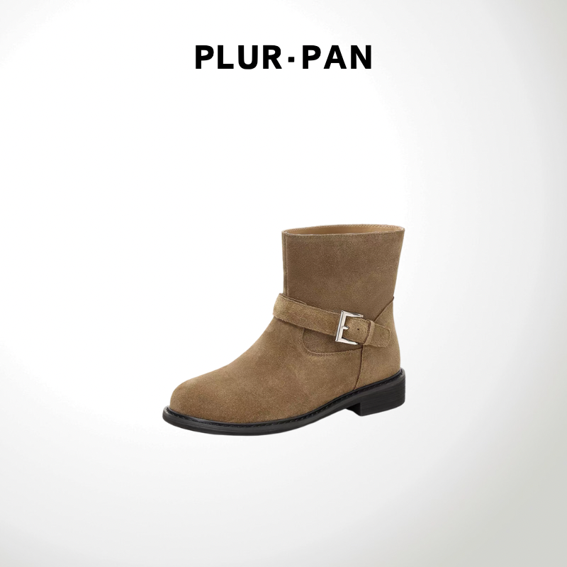 PLUR·PAN宽筒皮带扣短筒靴