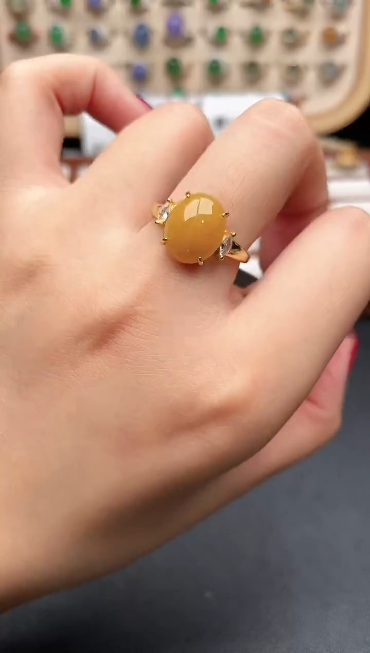 银S925镶嵌戒指翡翠一物一证一礼盒