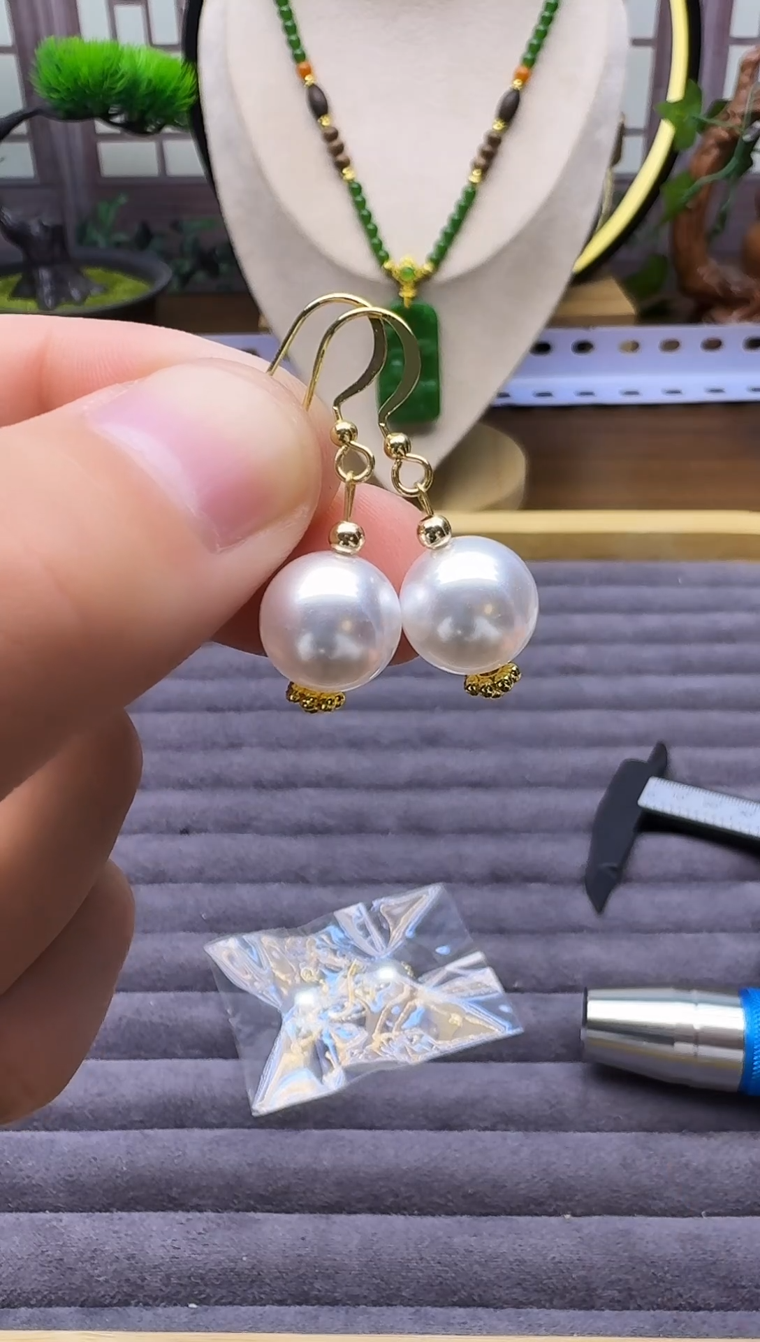 14K金镶嵌耳饰淡水珍珠E110 