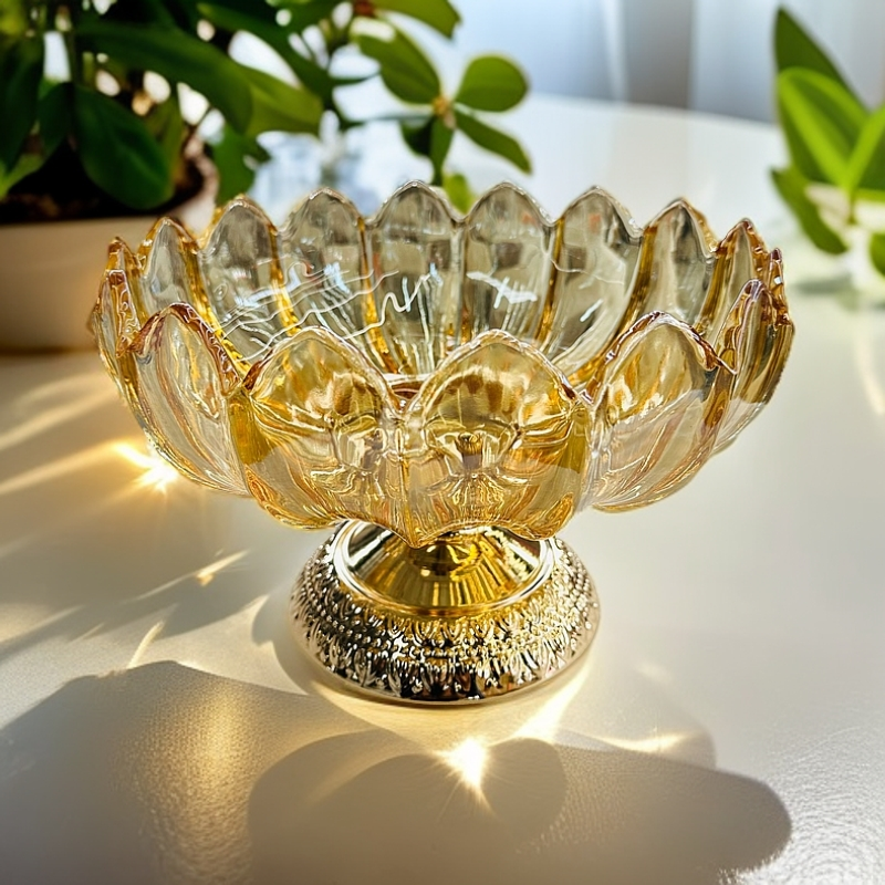 原创钻石合金琥珀色水晶玻璃家用果盘造型高级超大容量水果盘