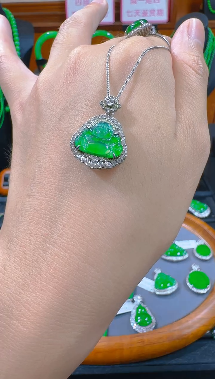 翡翠银S925镶嵌吊坠(赠链)天然A货翡翠