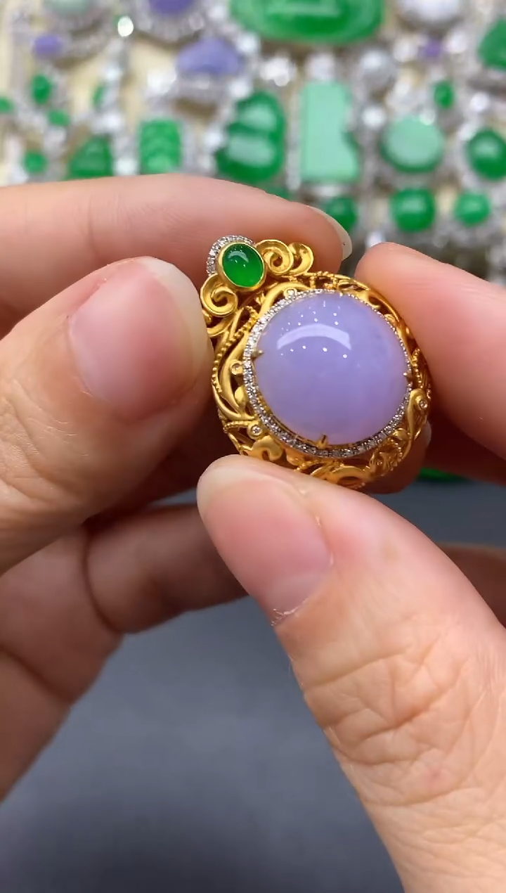 颈饰18K金镶嵌翡翠574-中国好珍宝