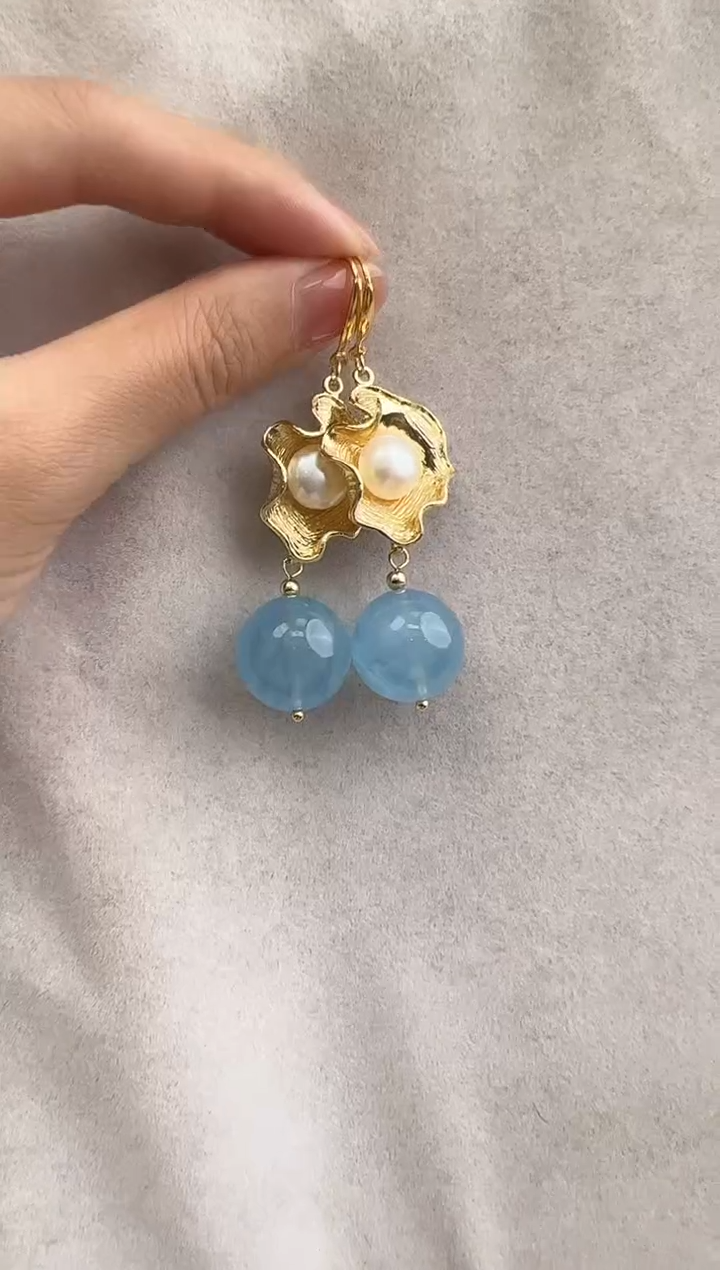 【闪购商品】海蓝宝石耳坠银S925镶嵌10209239-耳钩