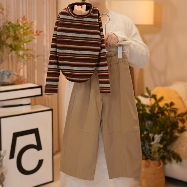 【米小洛】2026春季新款儿童字母刺绣运动上衣时尚休闲裤子套装