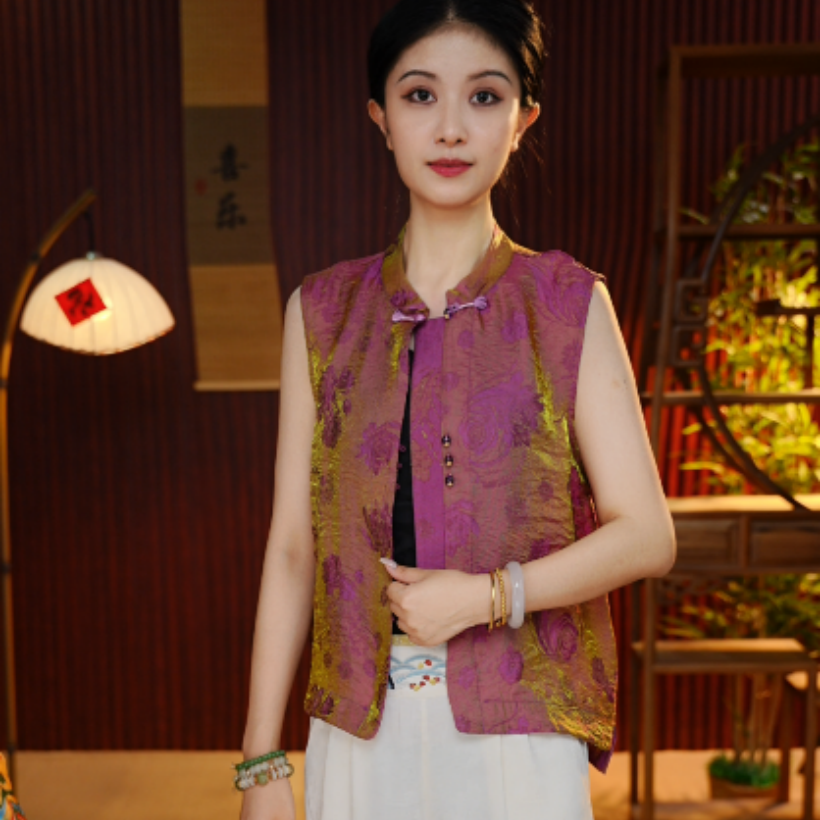 [粉黛佳人]观江南婷婷国风夏季薄款提花冰丝短袖GJN2547893