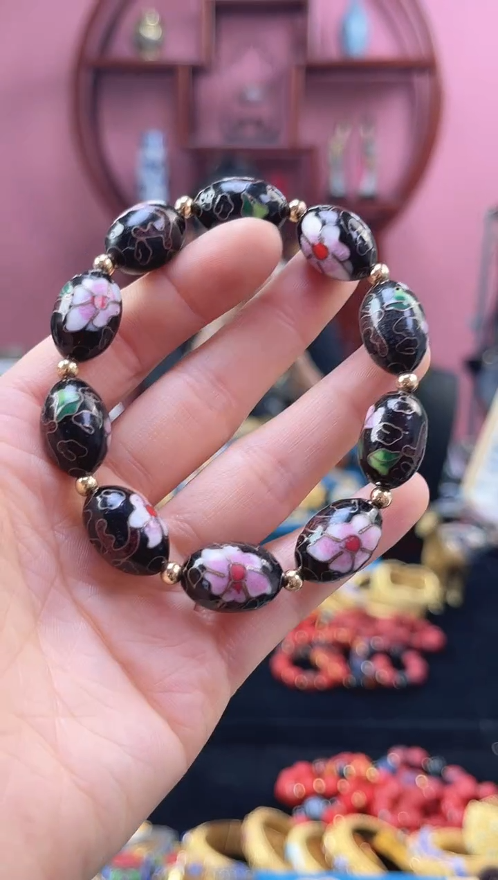 非遗 景泰蓝 手串 枣珠 黑色