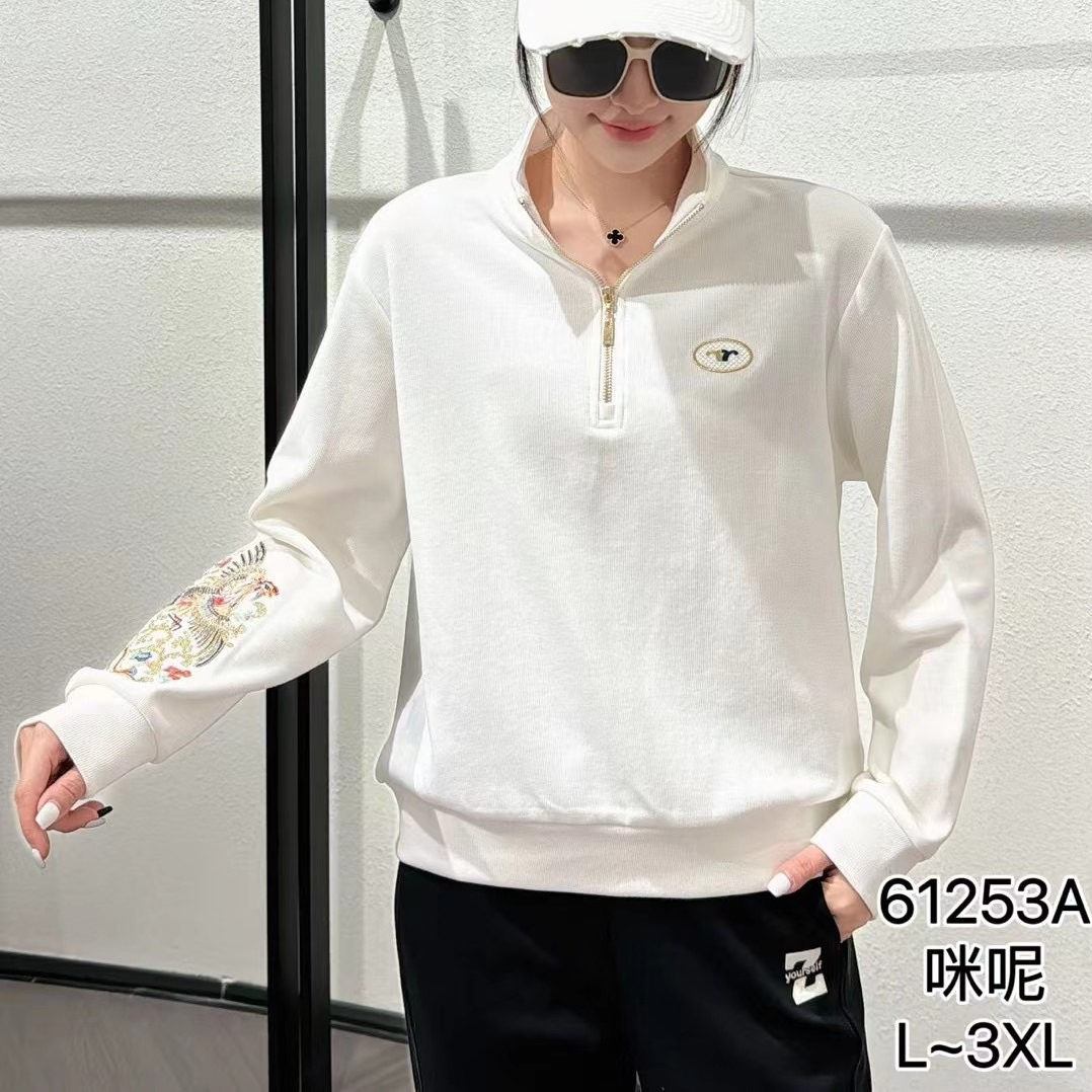 嘉莉丹-61253#秋冬拉链立领时尚刺绣套头休闲卫衣