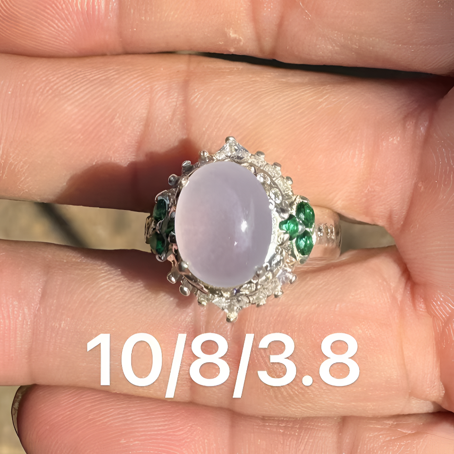 0107(小哪吒在源头)冰种翡翠冰紫戒面干净肉细饱满杠味荧光足M80