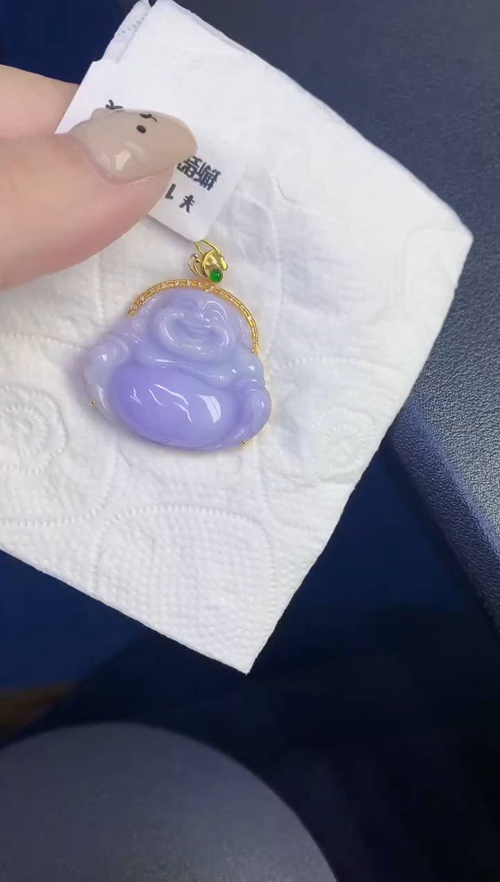 颈饰18K金镶嵌翡翠缅甸天然翡翠A货