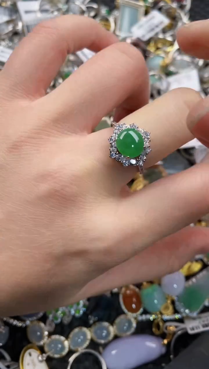 银S925镶嵌戒指翡翠10            8