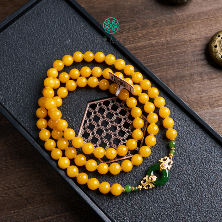 石惑珠宝！蜜蜡圆珠项链约9mm