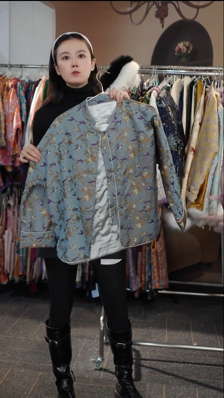 立领琵琶山雀棉服外套 