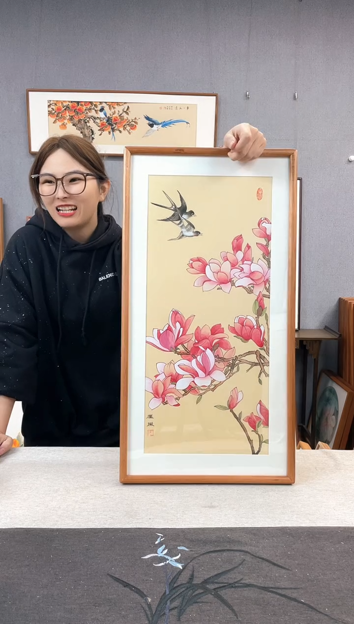 【闪购商品】国画手写手绘带框作品-35*68-张微微
