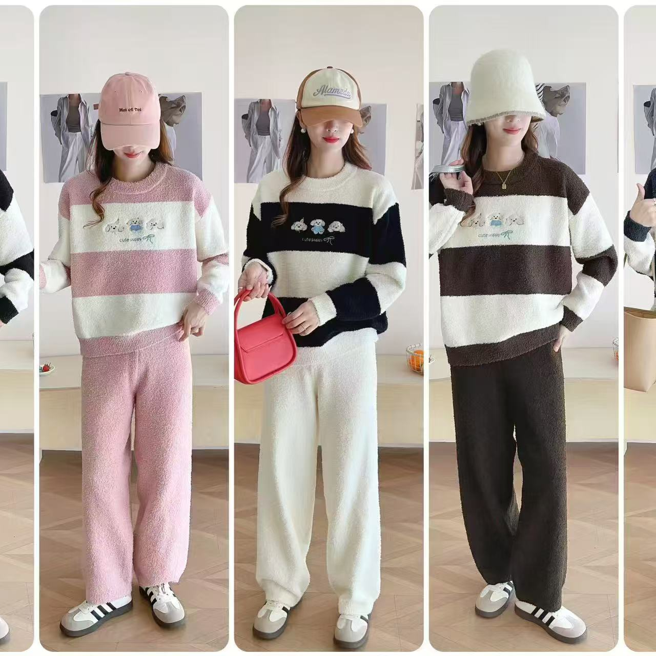 软绵绵三只狗狗条纹套头可家居可外出