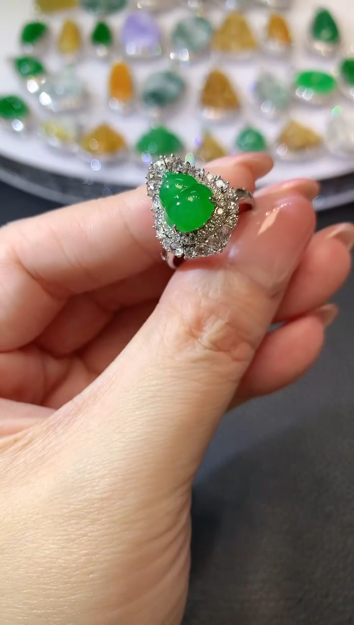 【闪购商品】翡翠戒指18K金镶嵌A96 翡翠