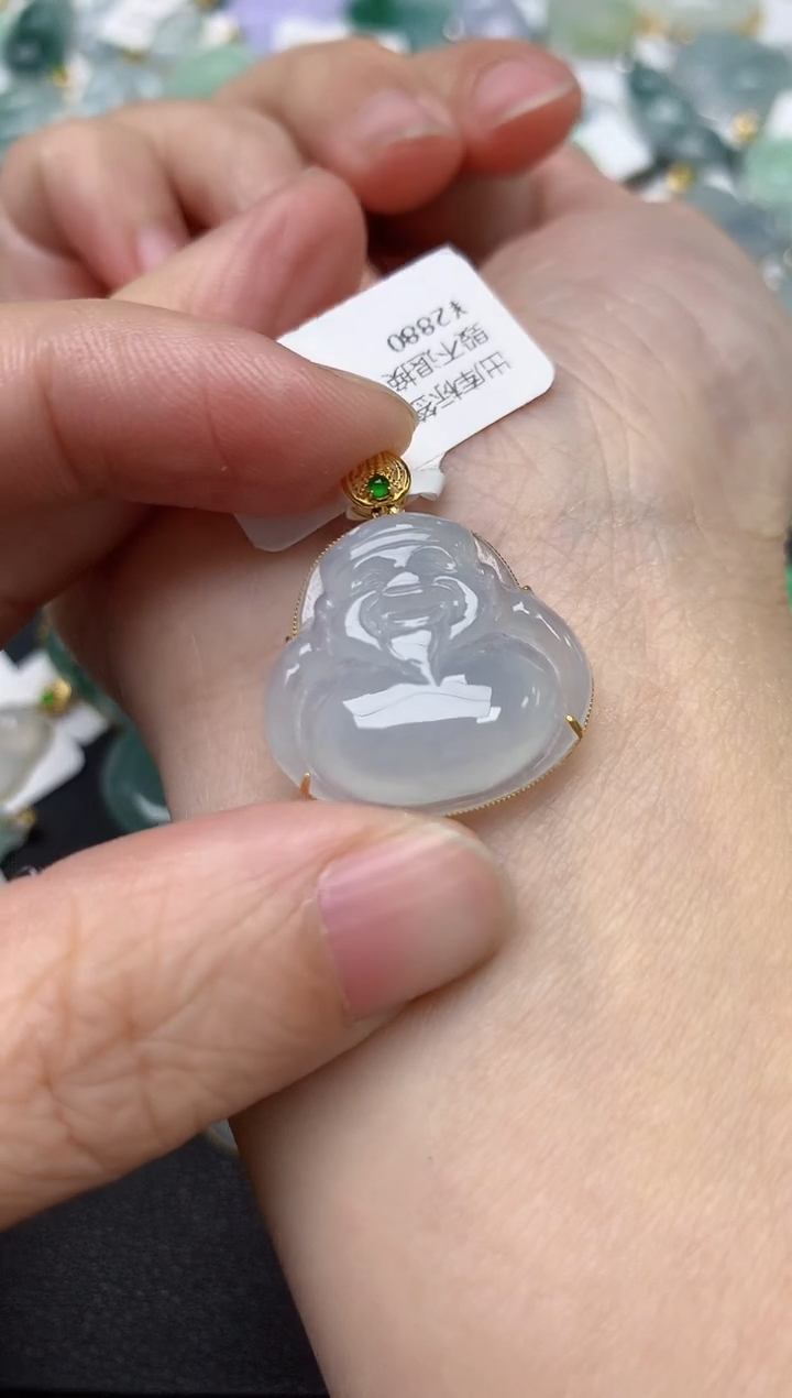 颈饰18K金镶嵌翡翠天然缅甸A货翡翠