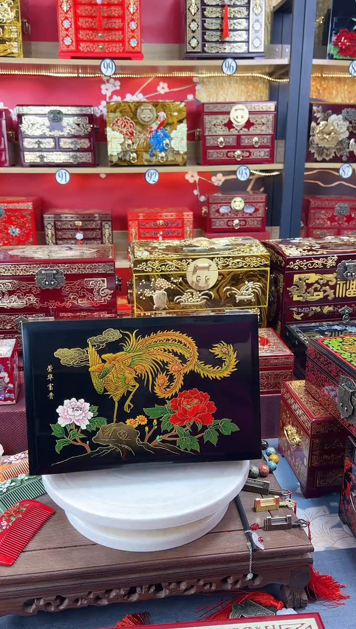 【闪购商品】28厘米双层传统手推漆彩绘凤凰