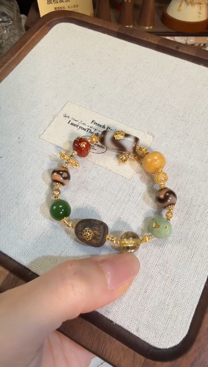 【闪购商品】玛瑙/玉髓手链18K金镶嵌大颗粒重金版多宝