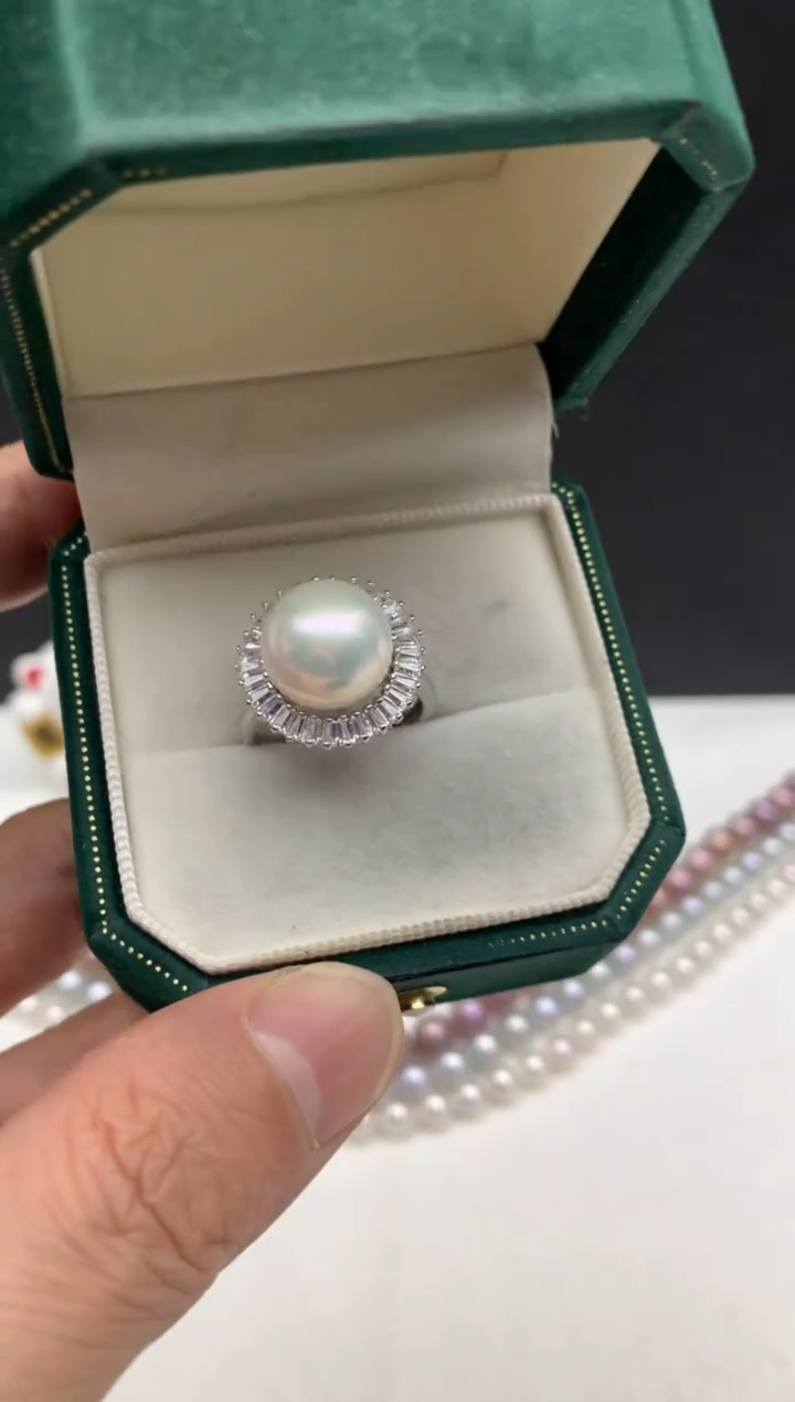 未镶嵌ff淡水珍珠白珠戒指12mm