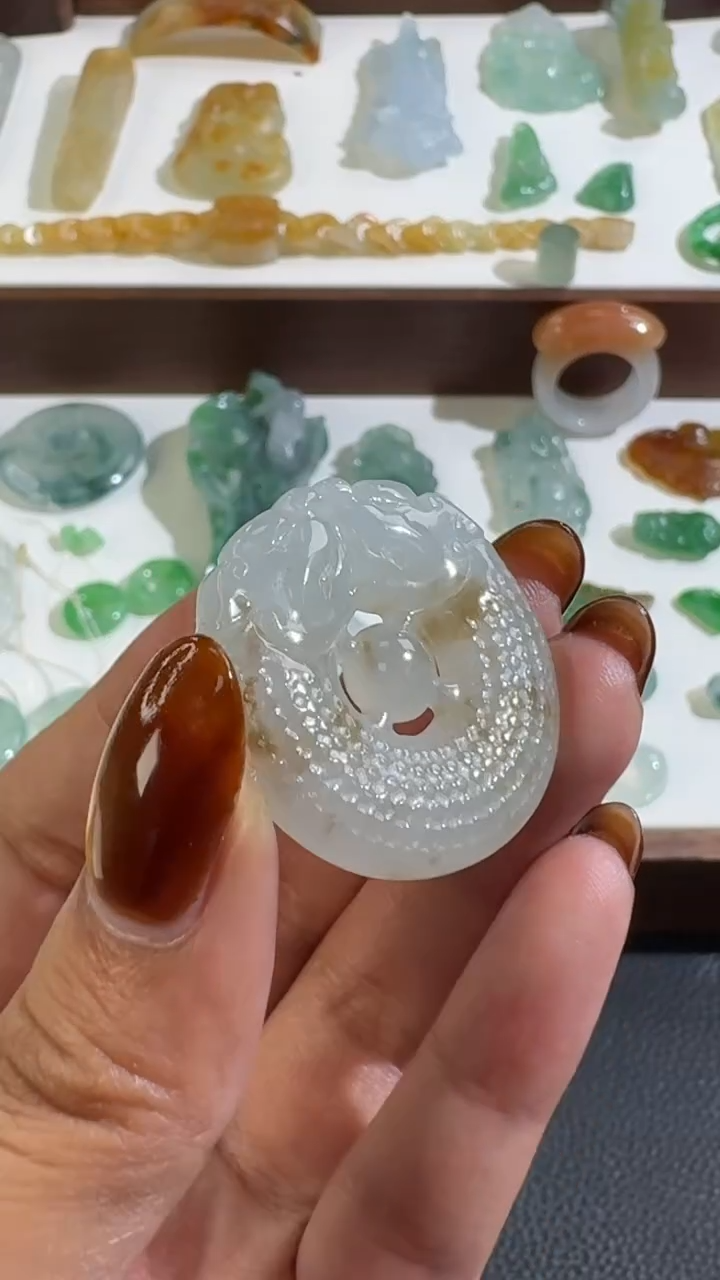 【闪购商品】定制翡翠未镶嵌30.3*5.6仿古双龙佩350