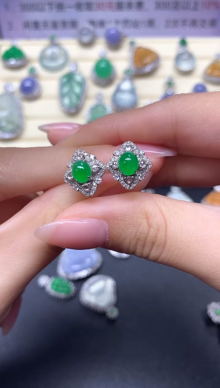 【闪购商品】翡翠耳饰18K金镶嵌耳饰|11900+1190