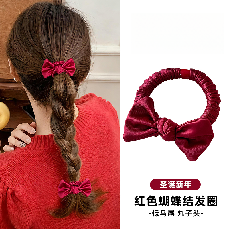 红色蝴蝶结小肠发圈2026新款高级感马尾扎发头绳不勒发皮筋发绳