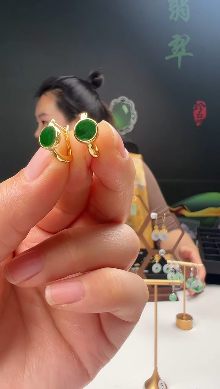 银S925镶嵌翡翠耳饰001