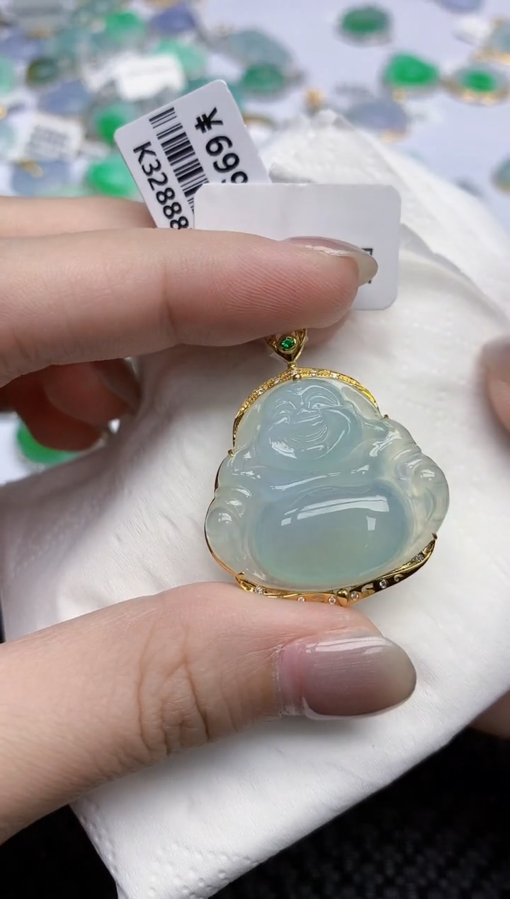 【闪购商品】翡翠颈饰18K金镶嵌天然翡翠A货