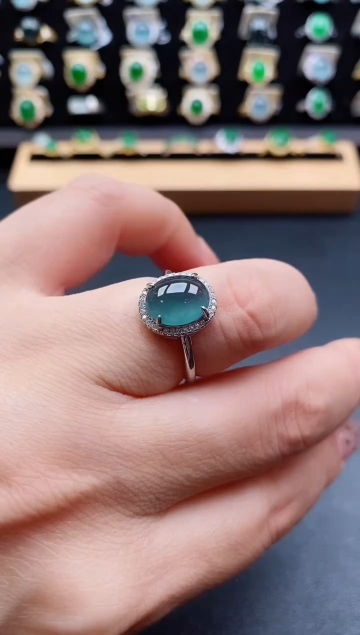 银S925镶嵌戒指翡翠1