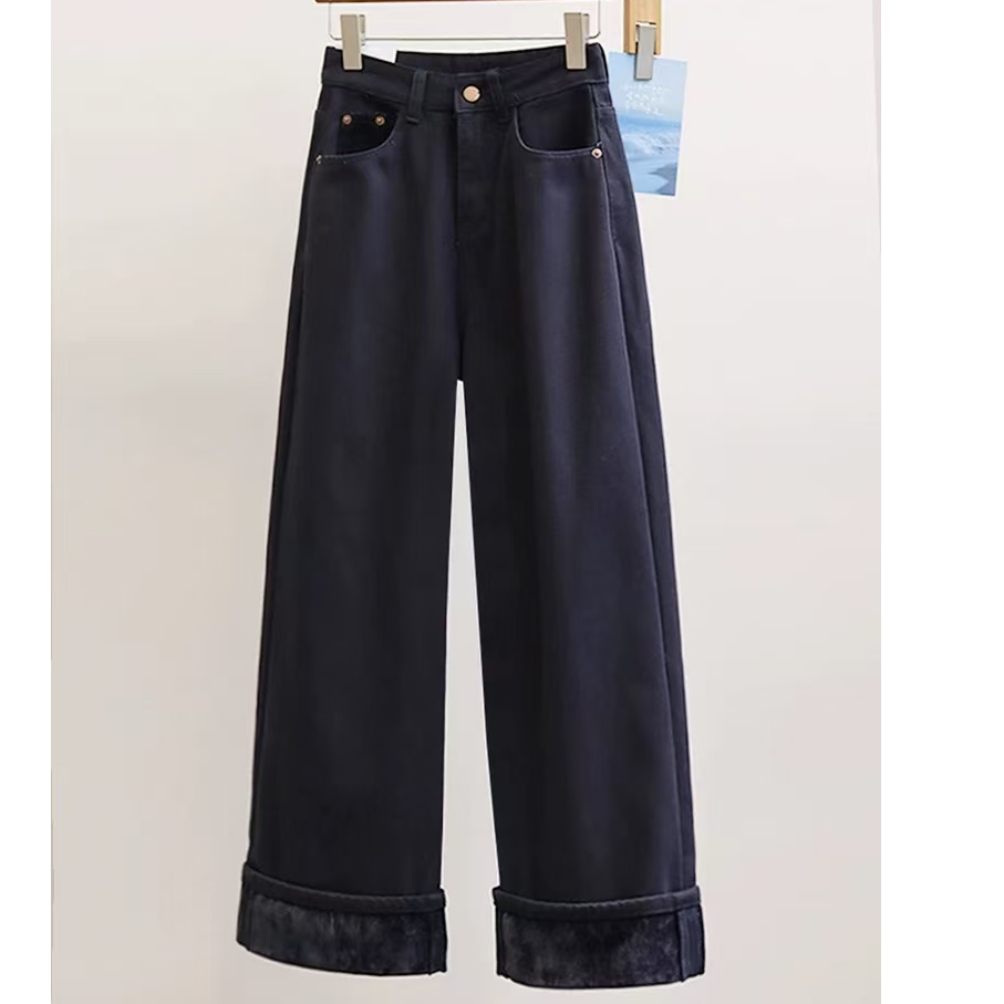 加绒牛仔裤女冬季新款时尚洋气减龄直筒裤#1692