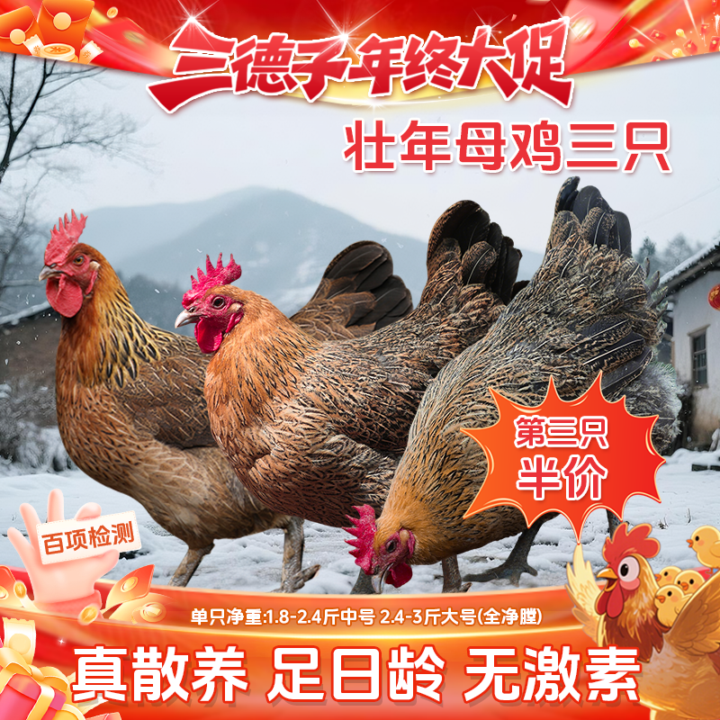 三德子【第三只半价】散养壮年母鸡三只农家土鸡滋补炖汤中秋送礼