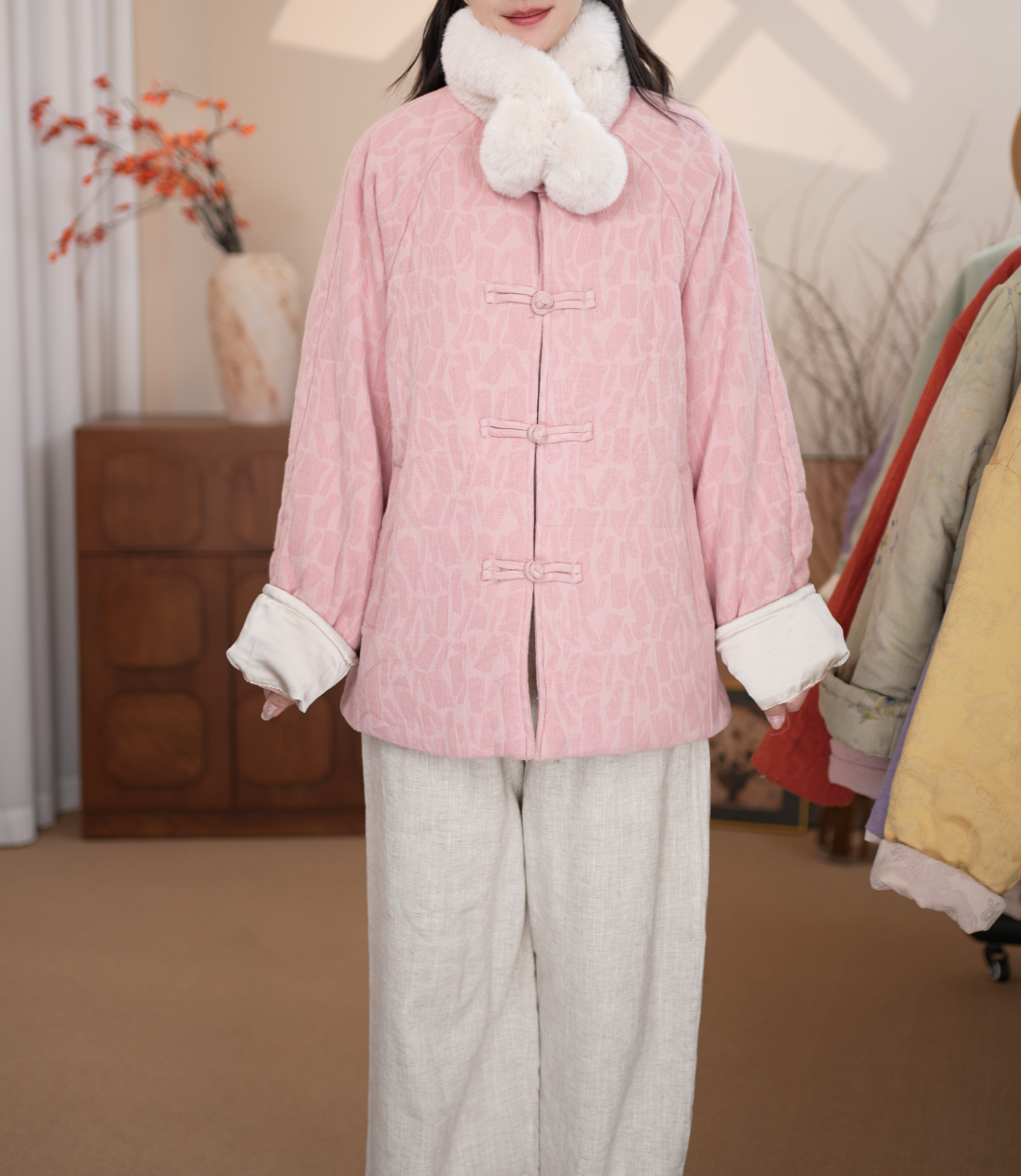 100%汉麻 6862  新中式国风提花棉衣复古中国风保暖秋冬立领短