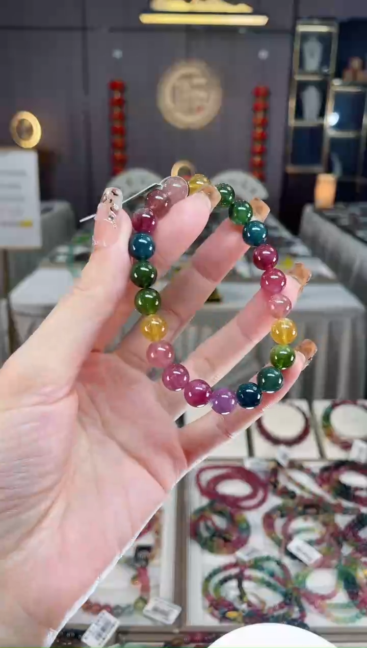 未镶嵌老矿碧玺色标彩虹单圈手串8mm+碧玺dan多样性发货一条